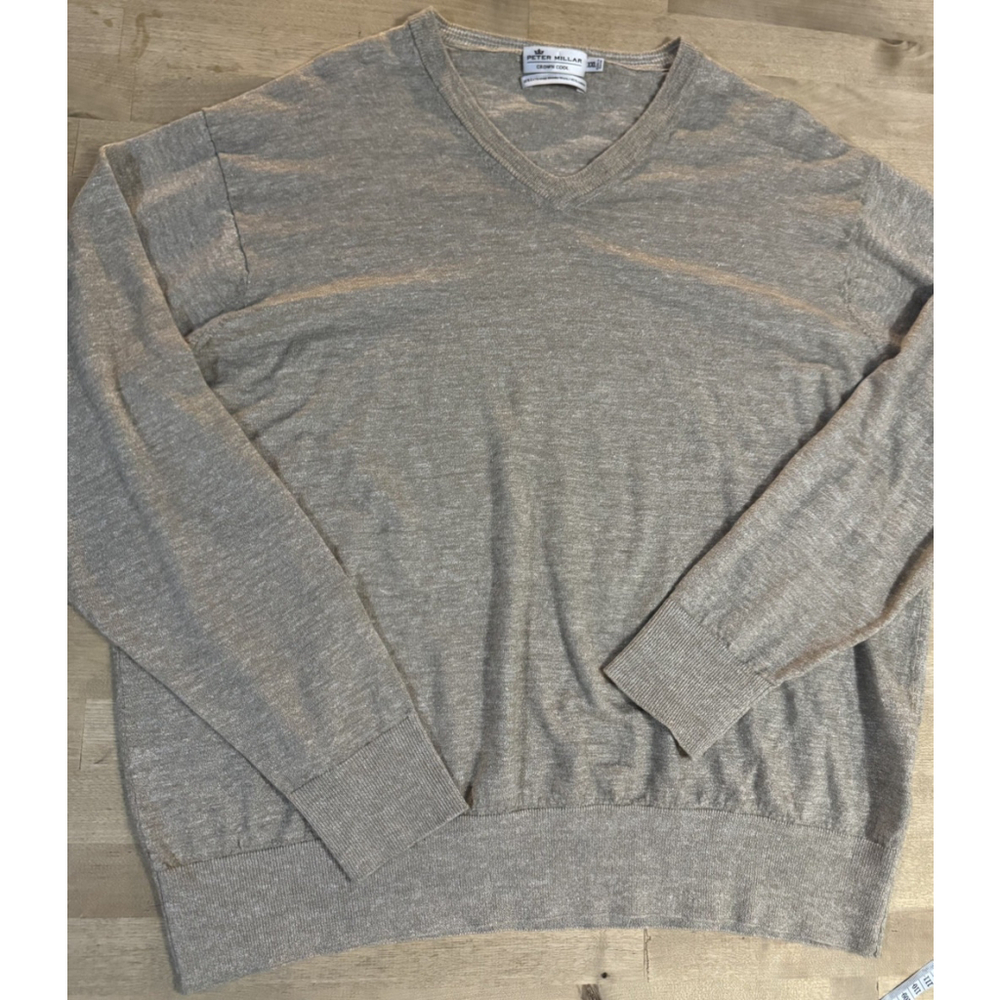 PETER MILLAR men’s Crown Cool V-Neck Sweater Merino Wool Linen Beige Men's 2XL